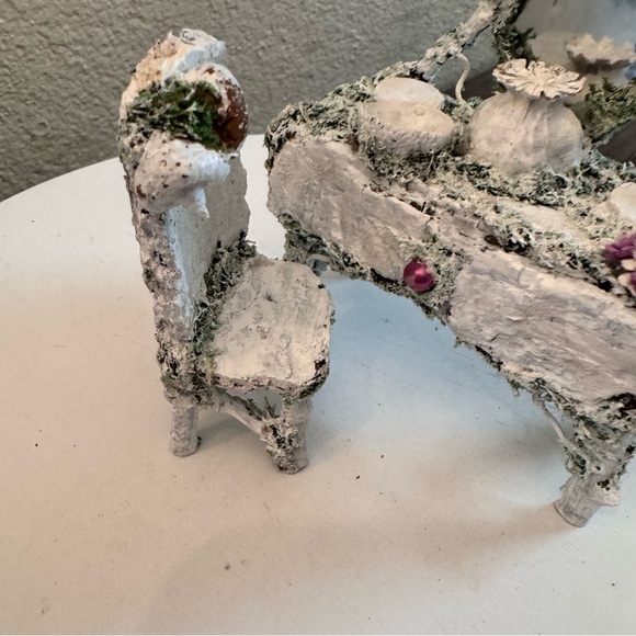 Rustic White Miniature dollhouse decor handmade vanity and chair - Picture 4 of 9